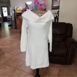 H&M Cozy White Off-Shoulder Midi Dress